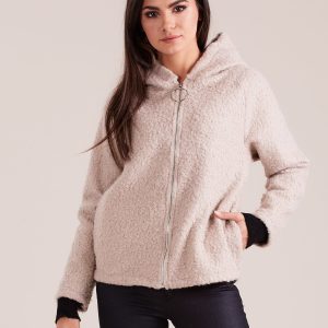 Wholesale Beige knitted jacket with hood