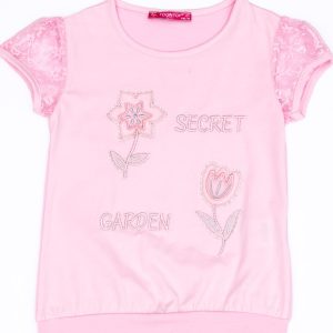 Wholesale Light pink t-shirt for girl with flowers