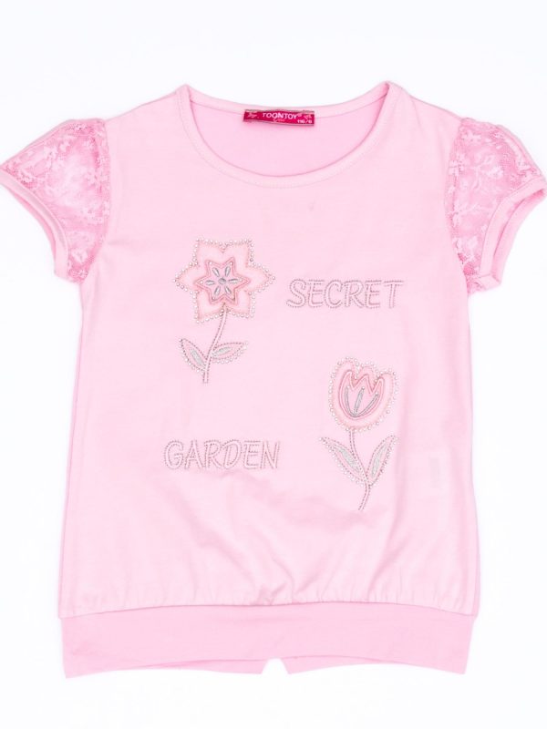 Wholesale Light pink t-shirt for girl with flowers