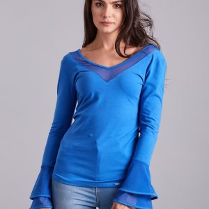 Wholesale Blouse with decorative sleeves blue