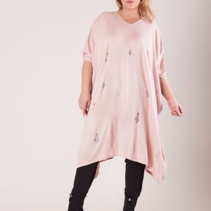 Wholesale Pale Pink Plus Size Long Sweater