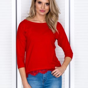 Wholesale Red blouse with lace trim