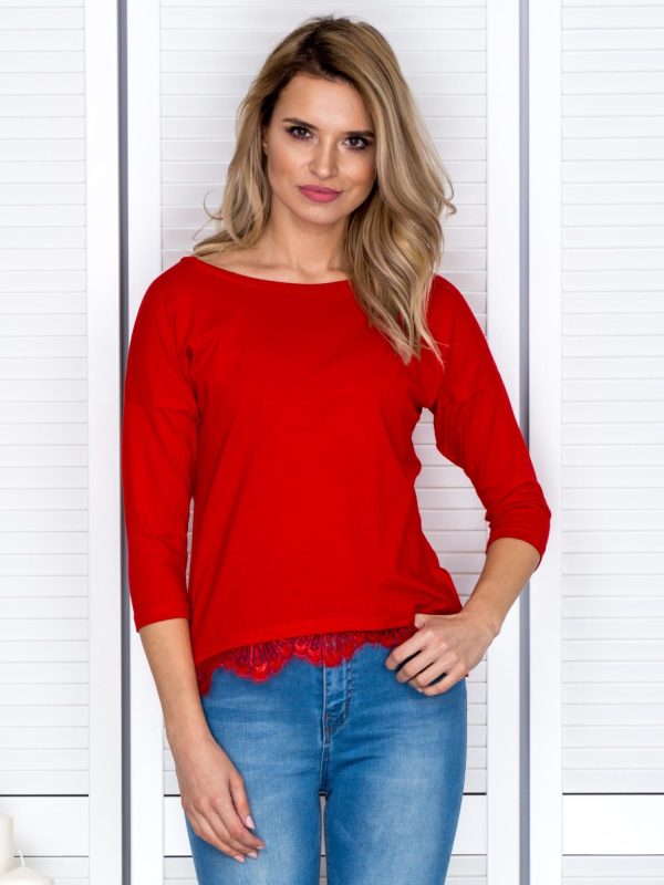 Wholesale Red blouse with lace trim