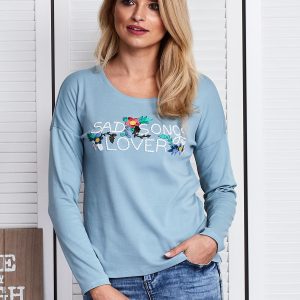 Wholesale Blue blouse with floral embroidery