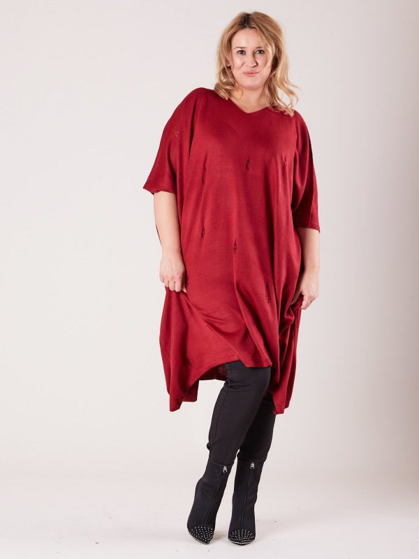 Wholesale Burgundy long sweater PLUS SIZE