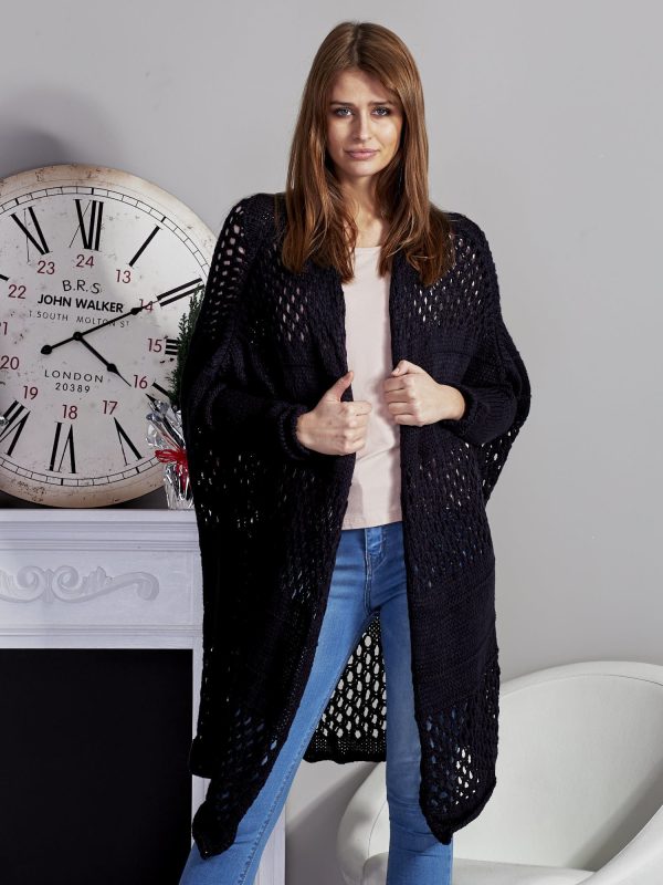 Wholesale Long openwork sweater navy blue