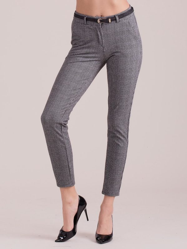 Wholesale Grey checked trousers with belt