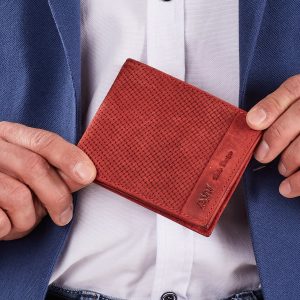 Wholesale Men's Red Leather Wallet with Braided Motif