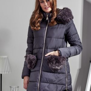 Wholesale Grey coat with fur pockets