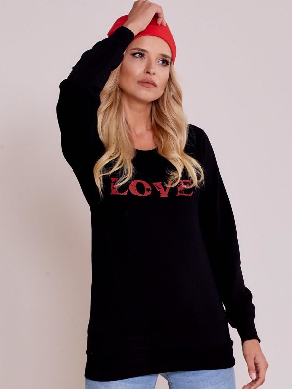 Wholesale Black lightweight sweatshirt with the inscription LOVE