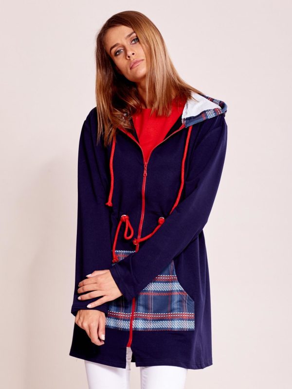 Wholesale Navy blue cardigans with hood and ribbing