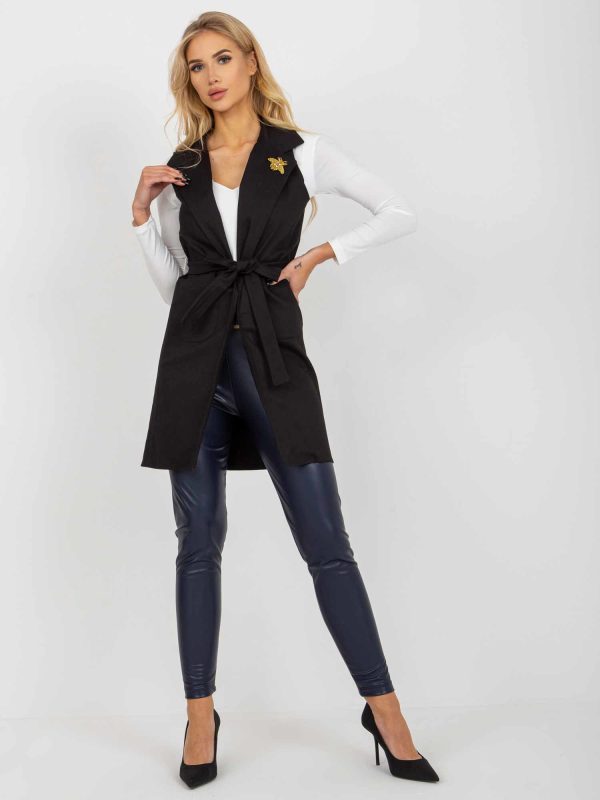 Wholesale Black elegant vest with pockets and binding