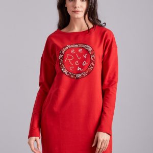 Wholesale Red women's dress with applique