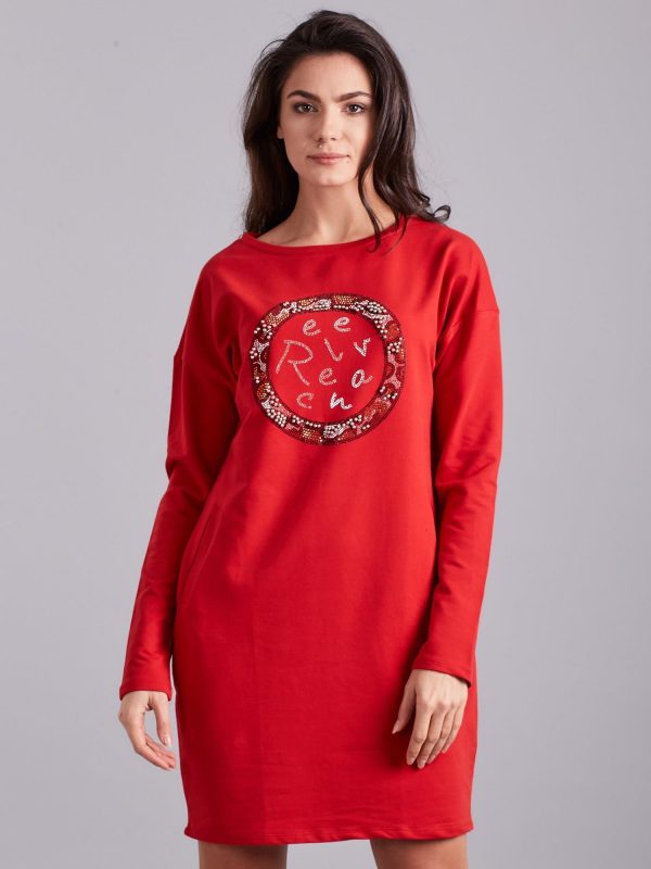 Wholesale Red women's dress with applique