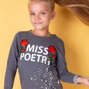 Wholesale Dark gray girl blouse with lettering and stripes