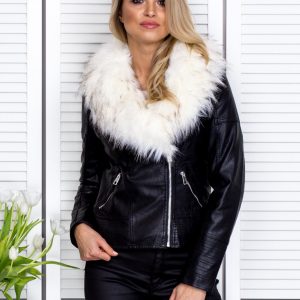 Wholesale Eco leather jacket with ecru fur