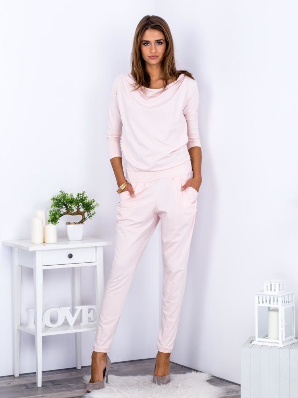 Wholesale Cotton Light Pink Boat Neckline Jumpsuit