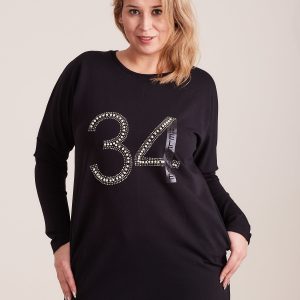 Wholesale Black sweatshirt tunic with plus size applique