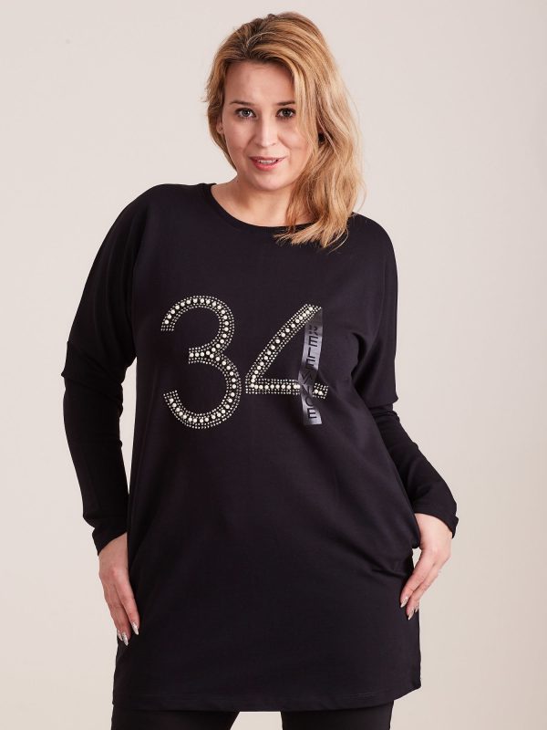 Wholesale Black sweatshirt tunic with plus size applique