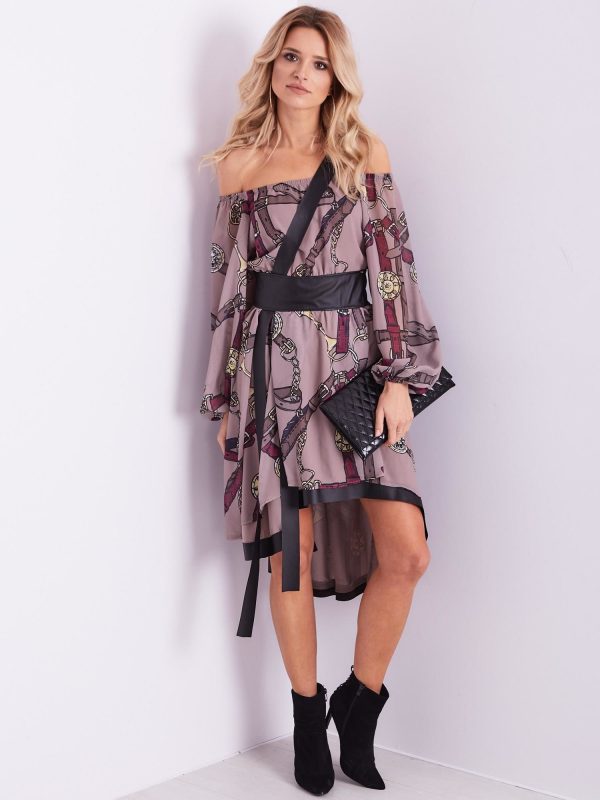 Wholesale BY O LA LA Beige and burgundy Spanish dress with print