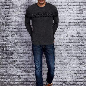 Wholesale Dark Grey Men's Sweater with Pattern Insert