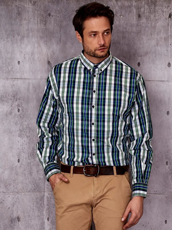 Wholesale Men's green shirt with colorful plaid PLUS SIZE