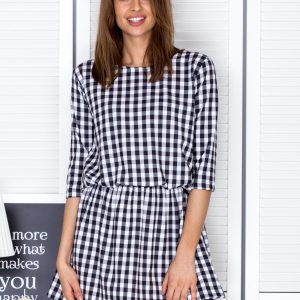 Wholesale Black plaid dress with elastic waistband