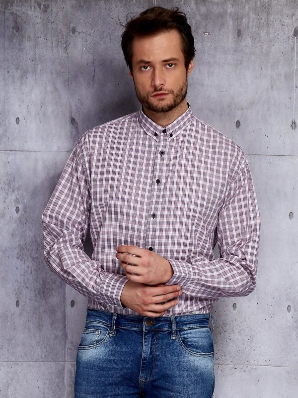 Wholesale Gray men's shirt with contrasting checkered PLUS SIZE