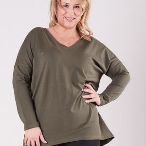 Wholesale Khaki V-neck blouse PLUS SIZE