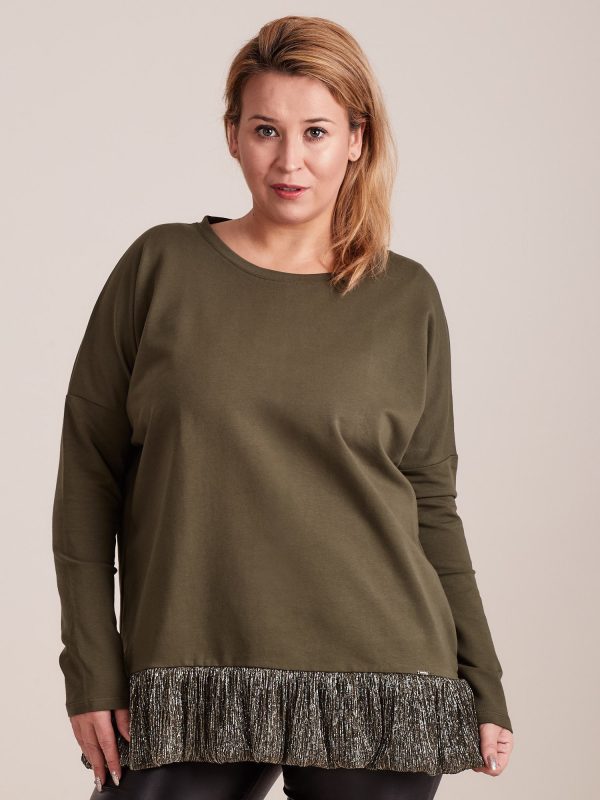 Wholesale Khaki blouse with frill plus size