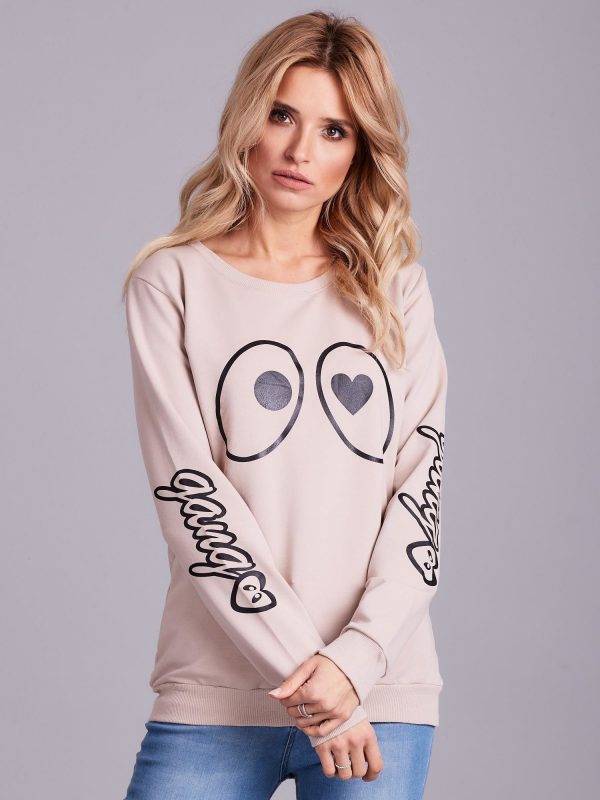 Wholesale Beige Cotton Print Sweatshirt