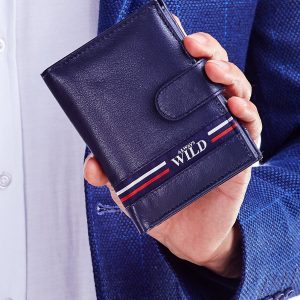 Wholesale Navy blue leather wallet for man with fabric insert