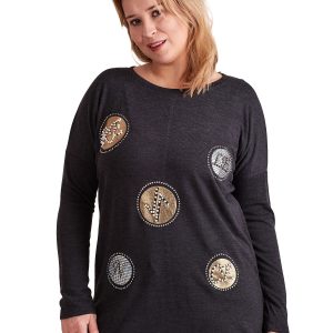 Wholesale Graphite blouse with appliqué and pearls PLUS SIZE