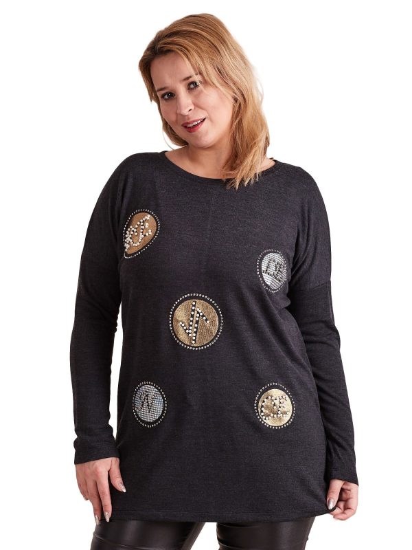 Wholesale Graphite blouse with appliqué and pearls PLUS SIZE