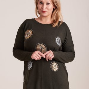 Wholesale Khaki blouse with appliqué and beads PLUS SIZE