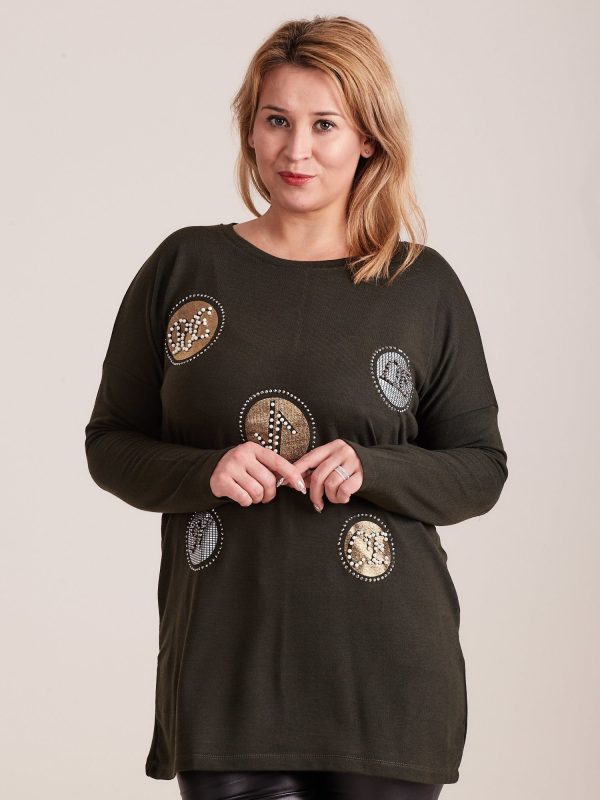 Wholesale Khaki blouse with appliqué and beads PLUS SIZE