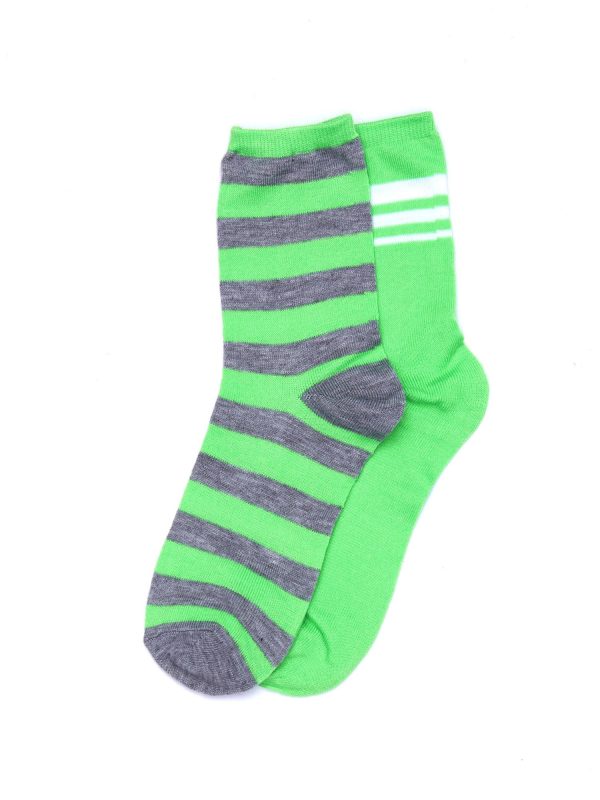 Wholesale Green Grey Cotton Striped Socks 2-Pack