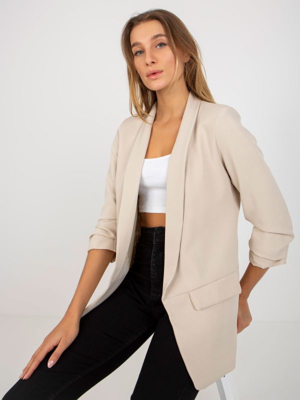 Wholesale Light beige elegant jacket without clasp OCH BELLA