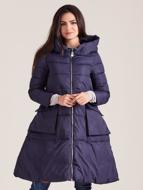 Wholesale Navy blue asymmetrical winter jacket