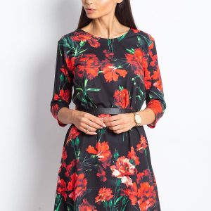 Wholesale Black dress with red flowers