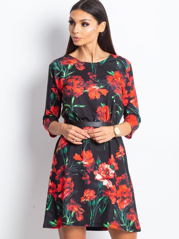 Wholesale Black dress with red flowers