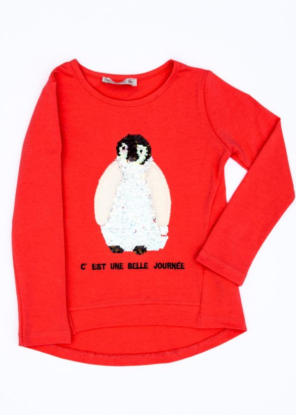 Wholesale Coral blouse for girl with penguin