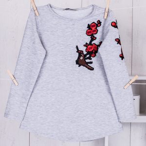 Wholesale Grey girl blouse with floral stripes