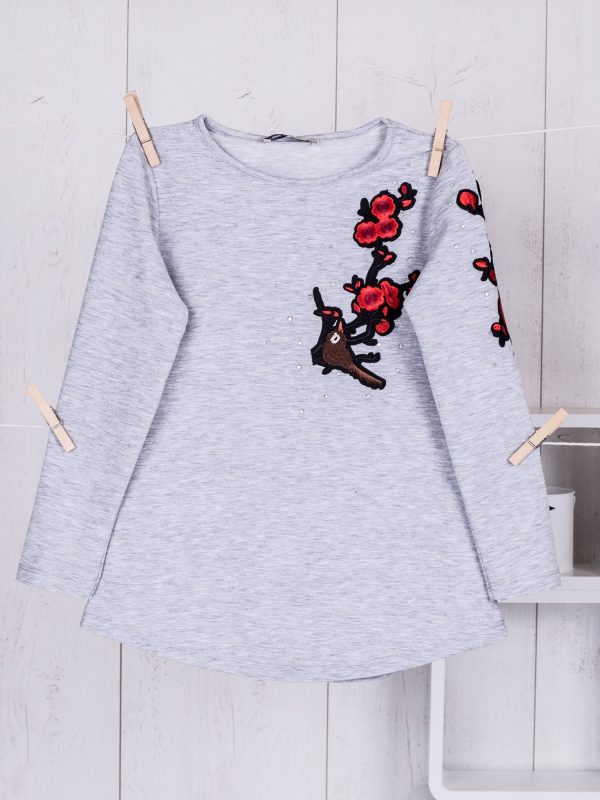 Wholesale Grey girl blouse with floral stripes