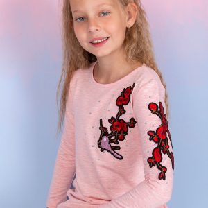 Wholesale Coral blouse for girl with floral stripes