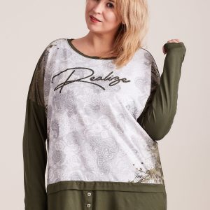 Wholesale Khaki-grey blouse with lace print PLUS SIZE