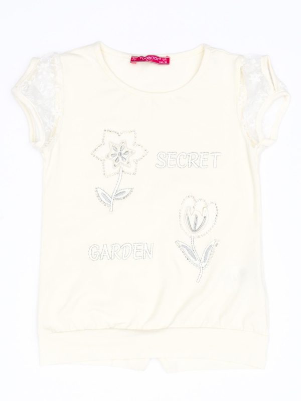 Wholesale Ecru t-shirt for girl with flowers
