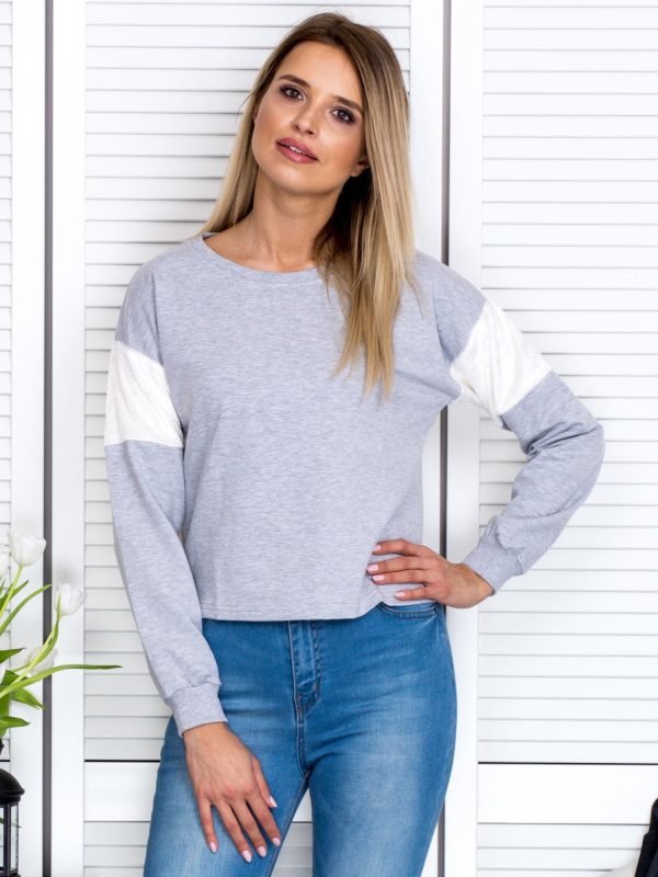 Wholesale Grey sweatshirt with fur inserts on the shoulders