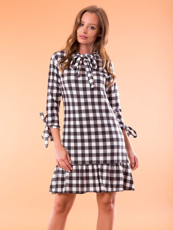 Wholesale Black Checkered Dress with Binding