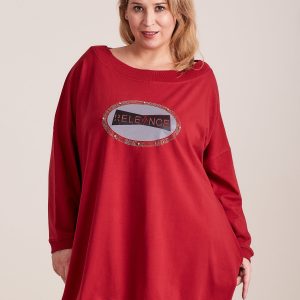 Wholesale Sweatshirt burgundy tunic with plus size applique